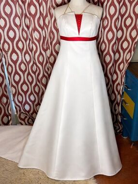 Elegant Ivory  Wedding Dress with Red Accents